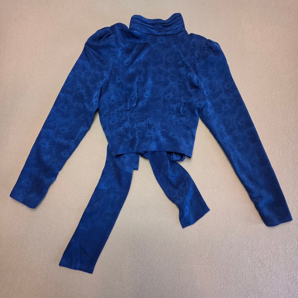 L'Academie The Suzanne Top in Navy Sz Small Open-Back Jacquard Blouse - Picture 4 of 10